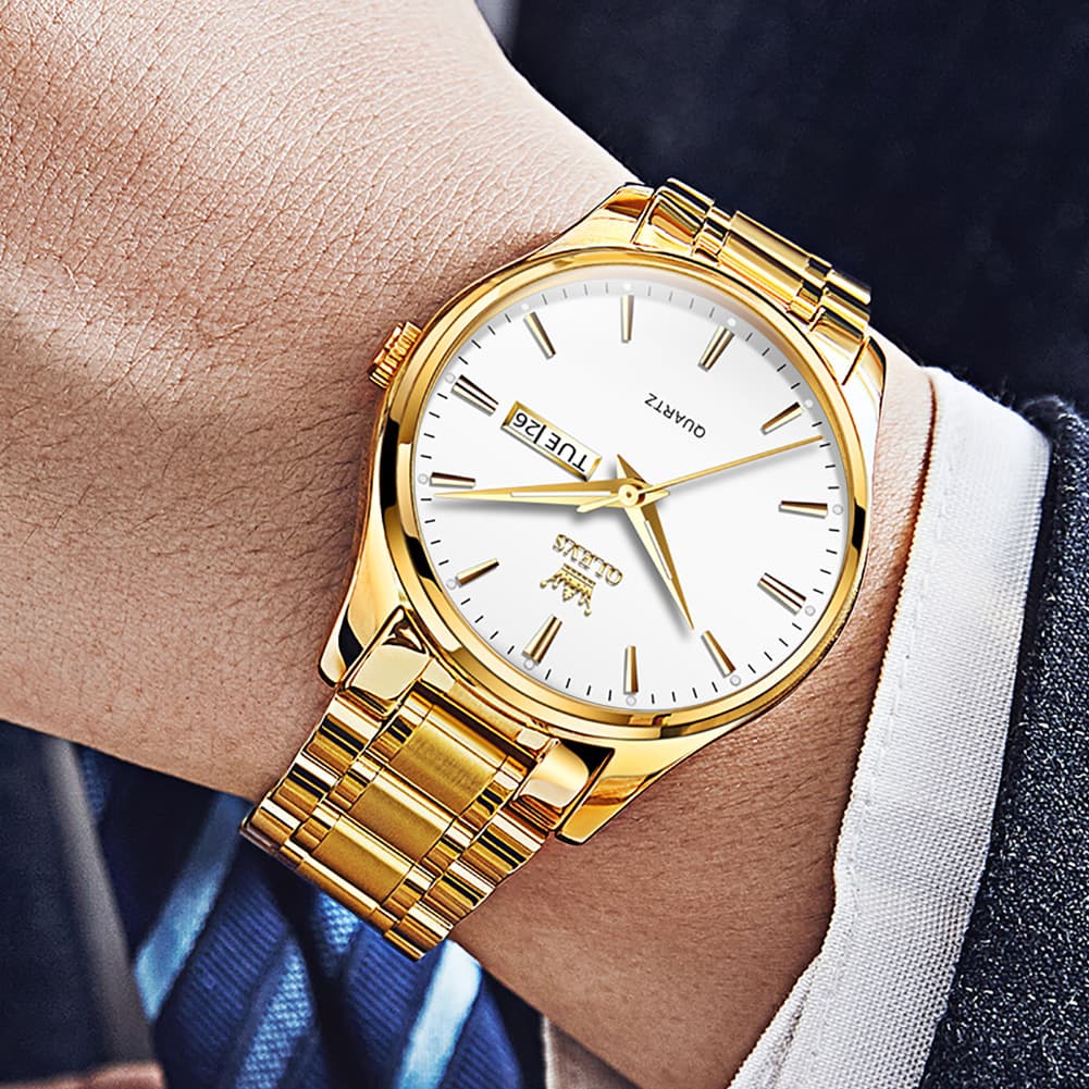 OLEVS 6898 Ultra Thin Day Date Watch Stainless Steel Quartz Casual Timepiece for Men