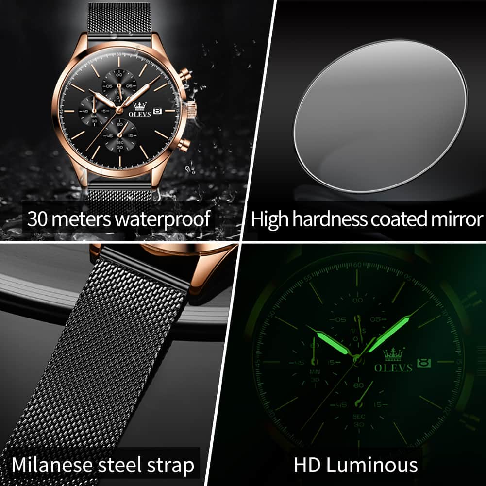 OLEVS 2881 Minimalist Milanese Chronograph Watch for Men