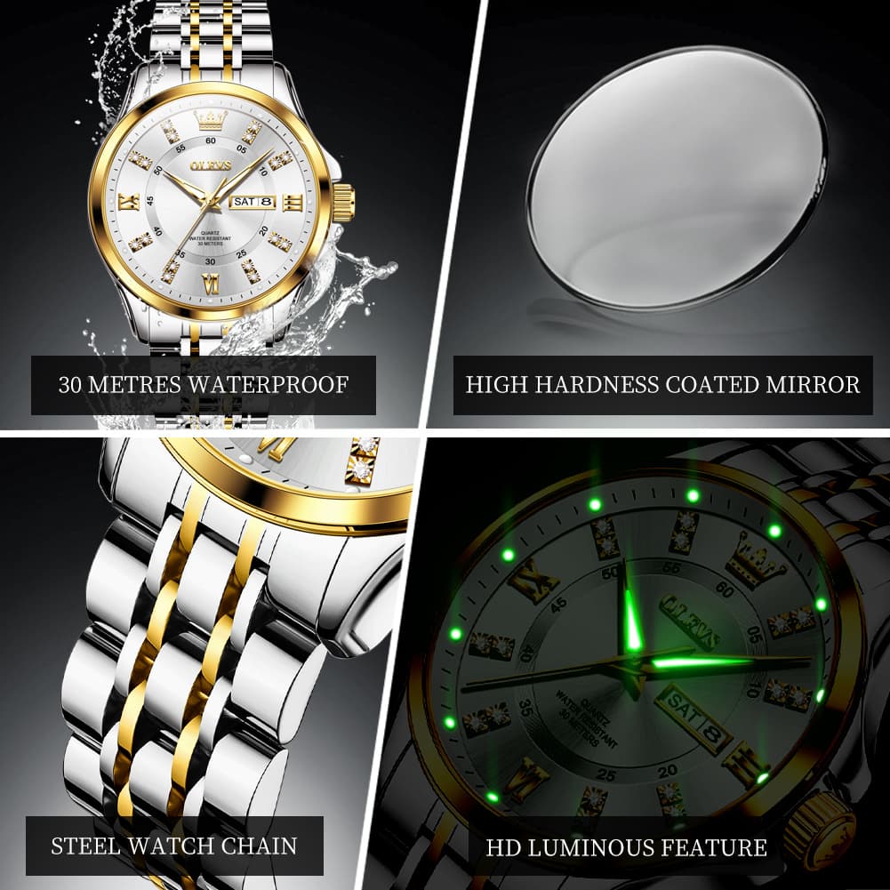 OLEVS 3620Q Classic Diamond Quartz Couple Watches Set