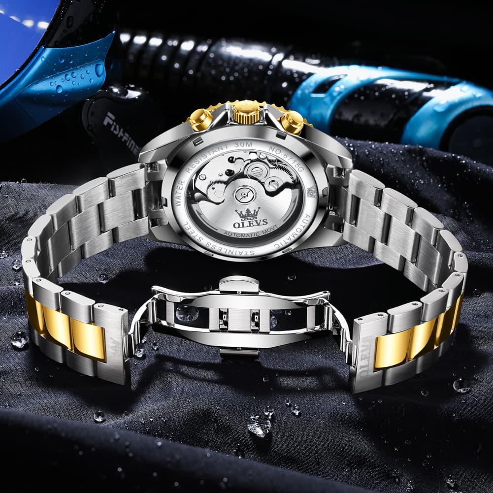 OLEVS 6715 Skeleton Multifunction Moon Phase Sports Mechanical Watch For Men