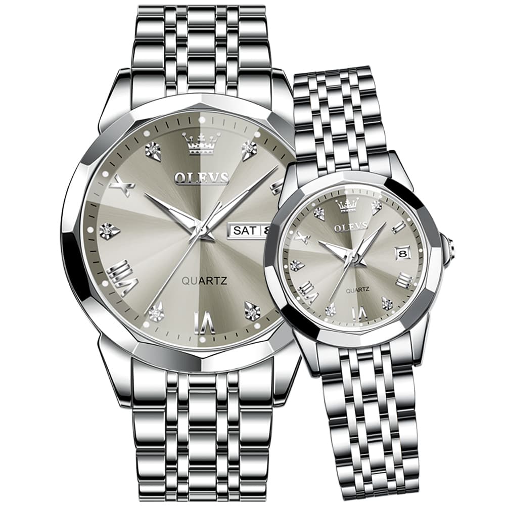 OLEVS 9931 Diamond Stainless Steel Couple Watch Set
