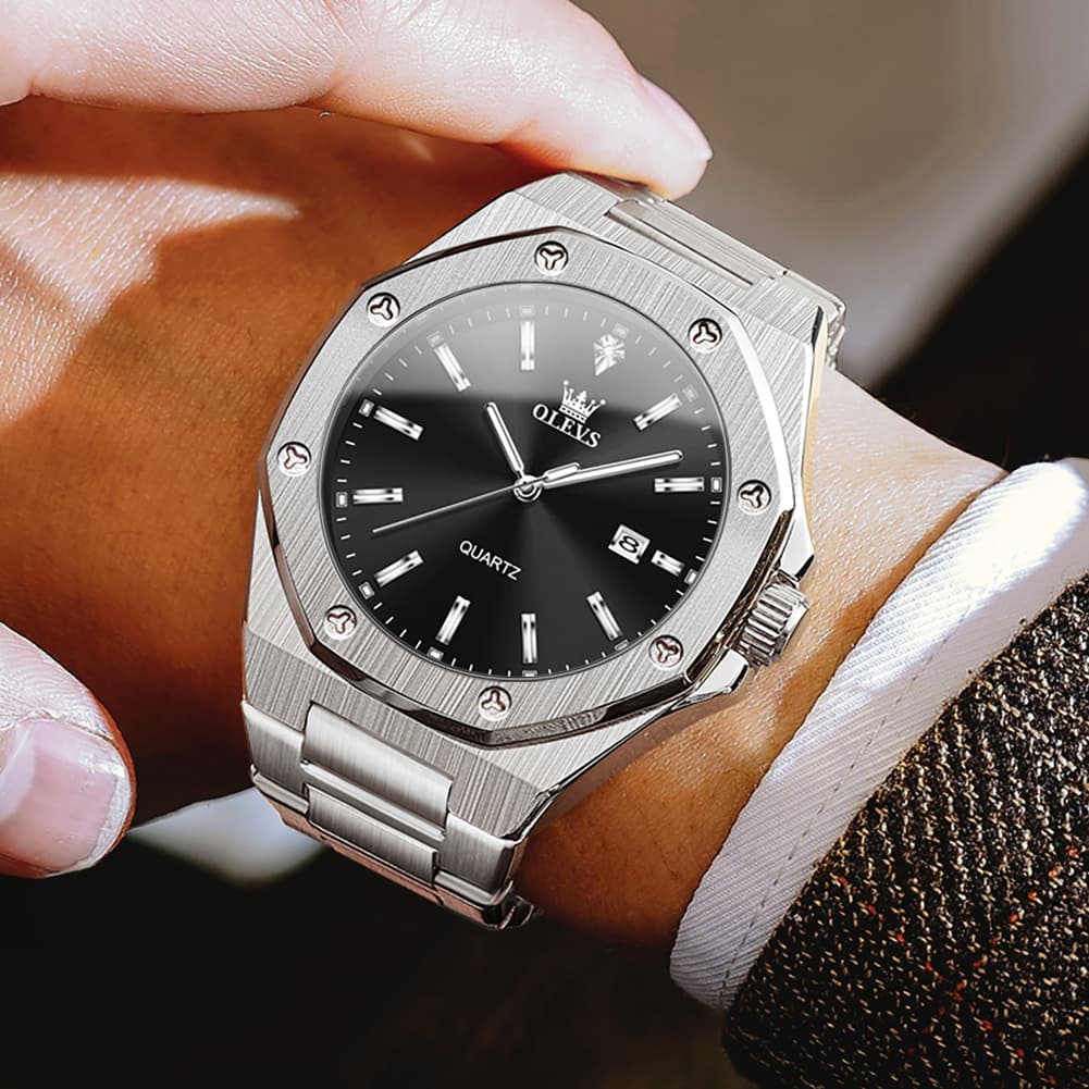 OLEVS 3613 Octagonal Bezel Quartz Steel Watch for Men