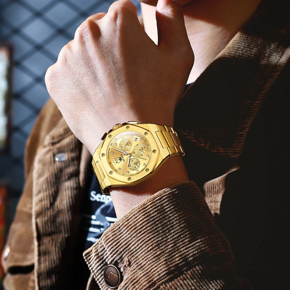 OLEVS 3626 Octagonal Chronograph Quartz Steel Watch for Men