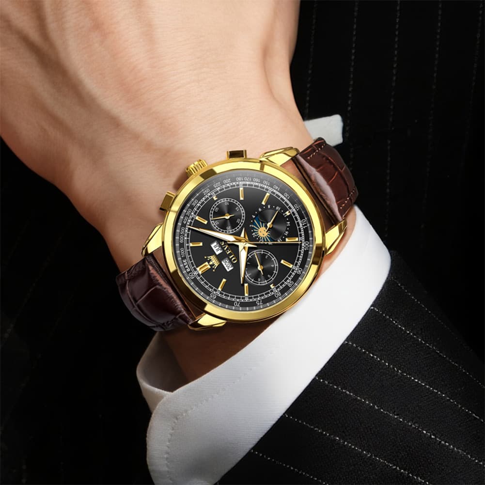 OLEVS Leather Strap Moon Phase Automatic Mechanical Watch for Men 7117