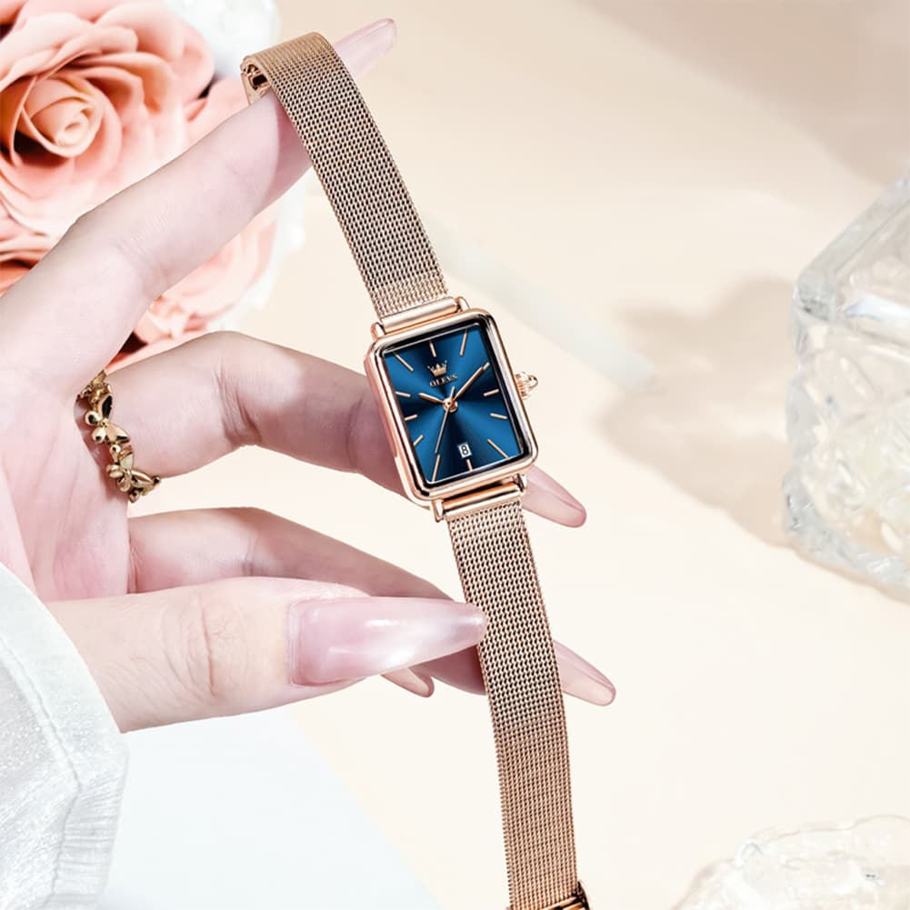 OLEVS 3692 Petite Rectangle Mesh Womens Dress Watch