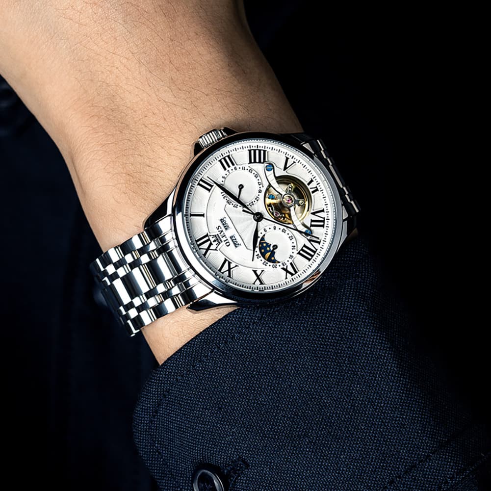 OLEVS 7013 Multi Function Sun and Moon Mechanical Watch for Men