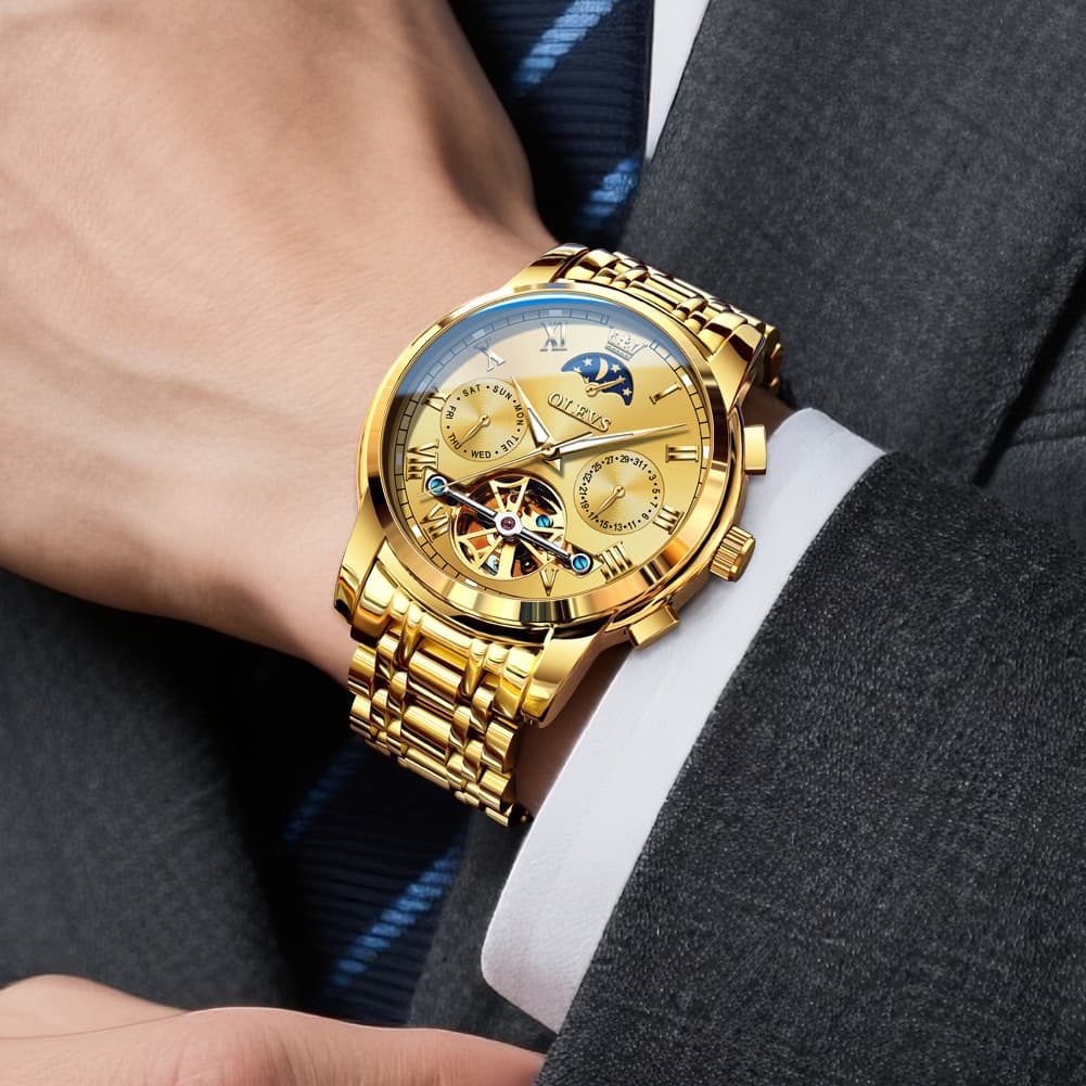 OLEVS 6617 Automatic Mechanical Tourbillon Moon Phase Watch for Men