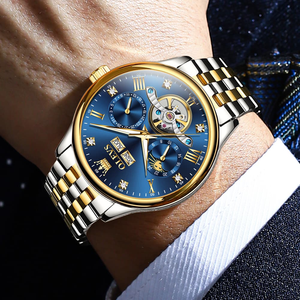 OLEVS 7023 Skeleton Moon Phase Automatic Watch for Men