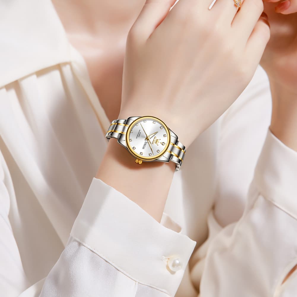 OLEVS 3612 Diamond Dial Quartz Steel Watch for Women