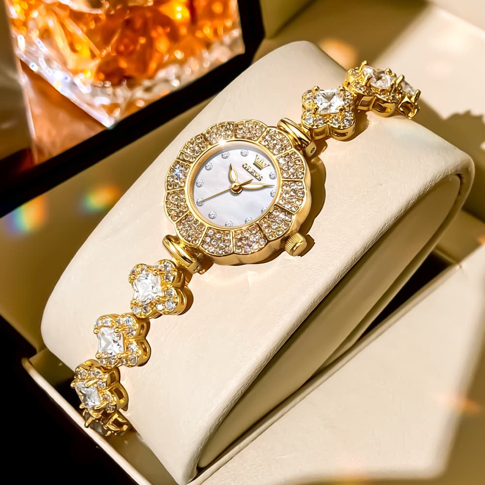 OLEVS 9813 Diamond Petal Bracelet Women Quartz Watch