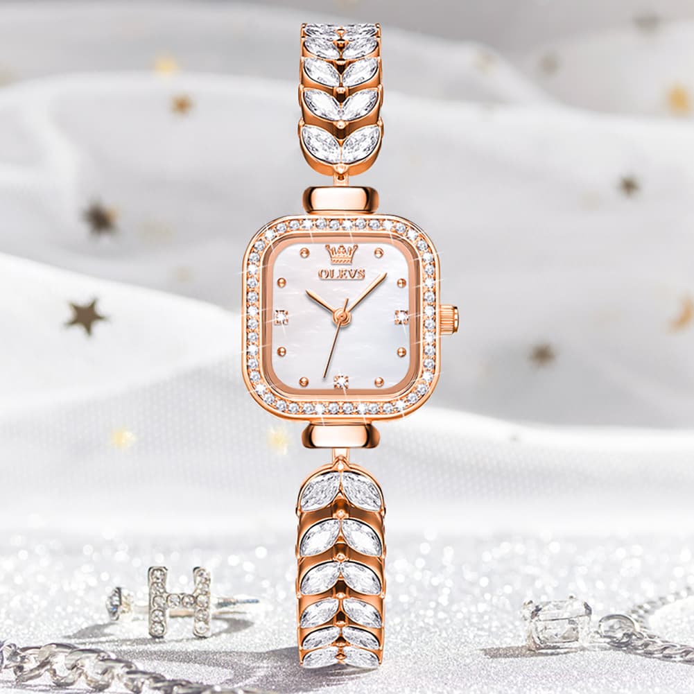 OLEVS 9987 Mermaid Crystal Bracelet Square Watch for Women