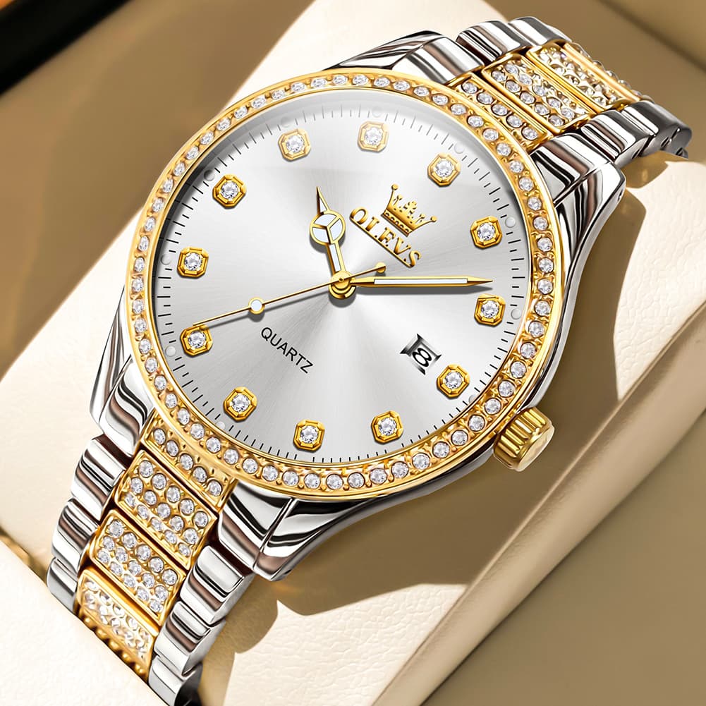 OLEVS 9905 Diamond Bezel Luxury Dress Quartz Watch for Men