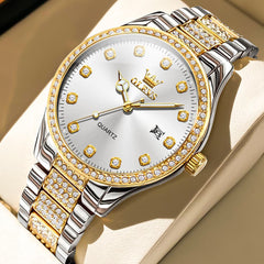 OLEVS 9905 Diamond Bezel Luxury Dress Quartz Watch for Men