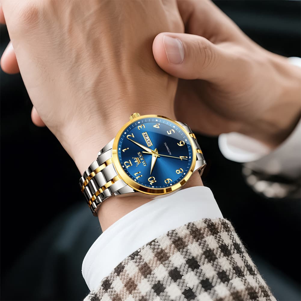 OLEVS 7078 Arabic Numeral Dual Calendar Automatic Watch For Men