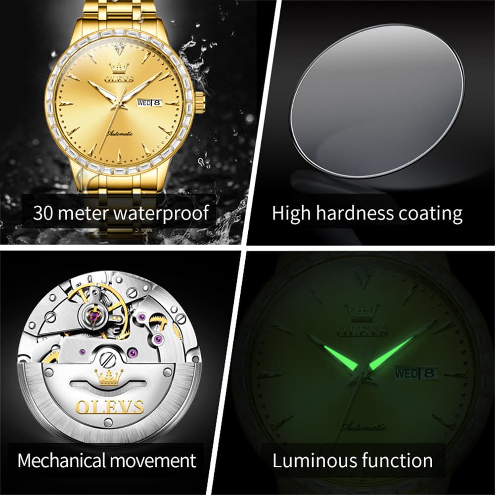 OLEVS 7019 Diamond Bezel Automatic Mechanical Watch For Men