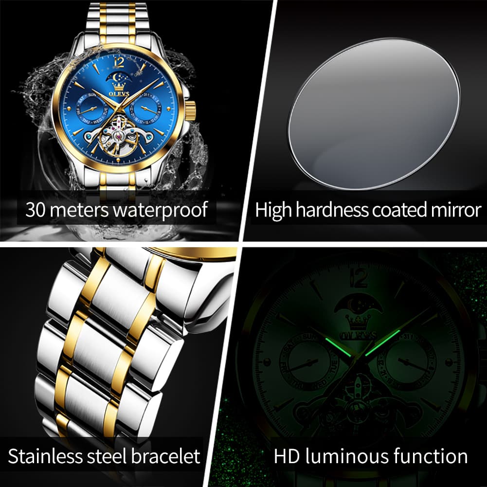 OLEVS 6663 Automatic Mechanical Moon Phase Watch for Men