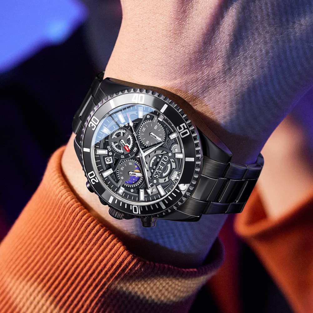 OLEVS 2990 Textured Steel Luminous Sport Watch for Men
