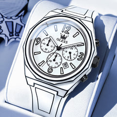 OLEVS Men Streetwear Comic Chronograph Watch Octagonal Silicone Quartz 5622