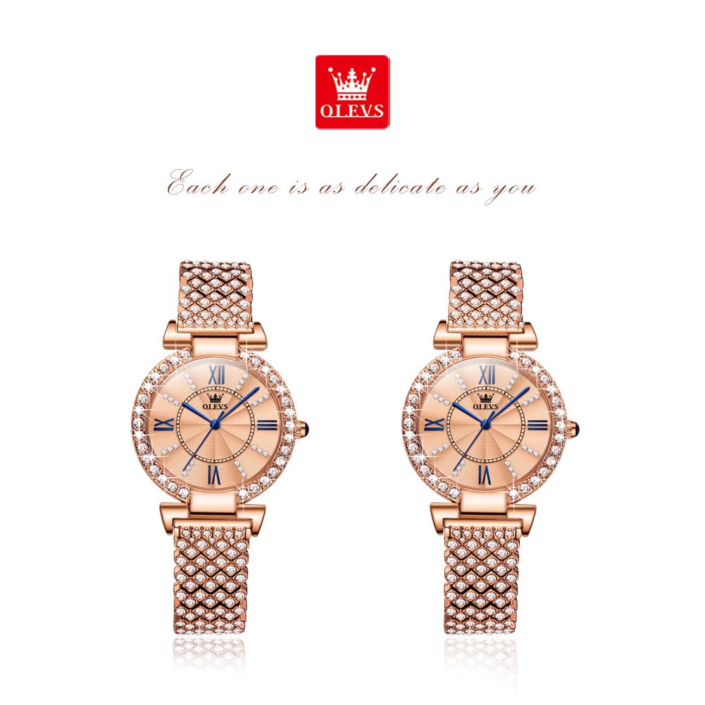 OLEVS 9942 Diamond Set Bracelet Rose Gold Watch for Women
