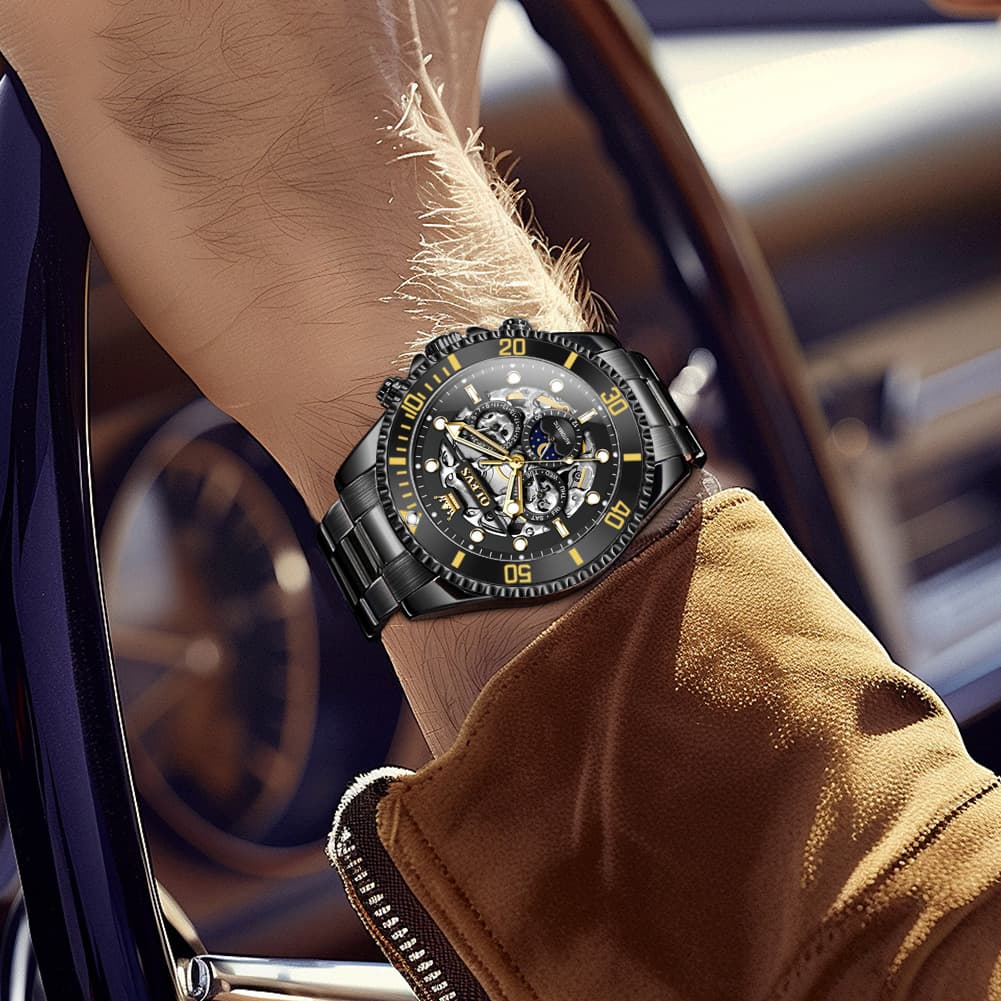 OLEVS 6715 Skeleton Multifunction Moon Phase Sports Mechanical Watch For Men