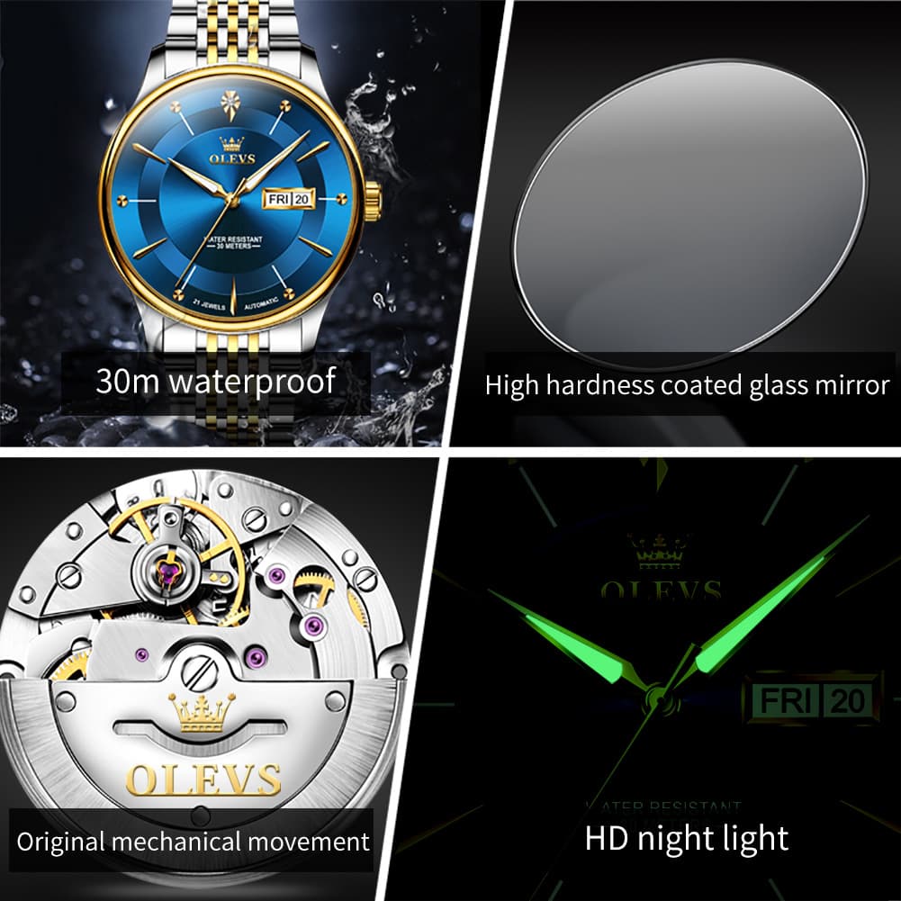 OLEVS Diamond Dial Day Date Automatic Mechanical Watch 9927 for Men
