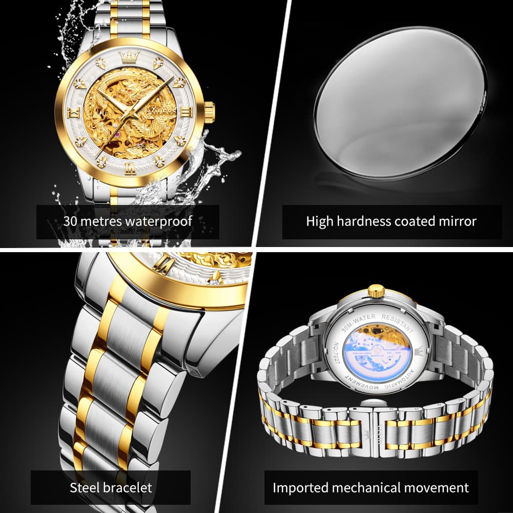 OLEVS 7027 Golden Dragon Automatic Mechanical Watch for Men