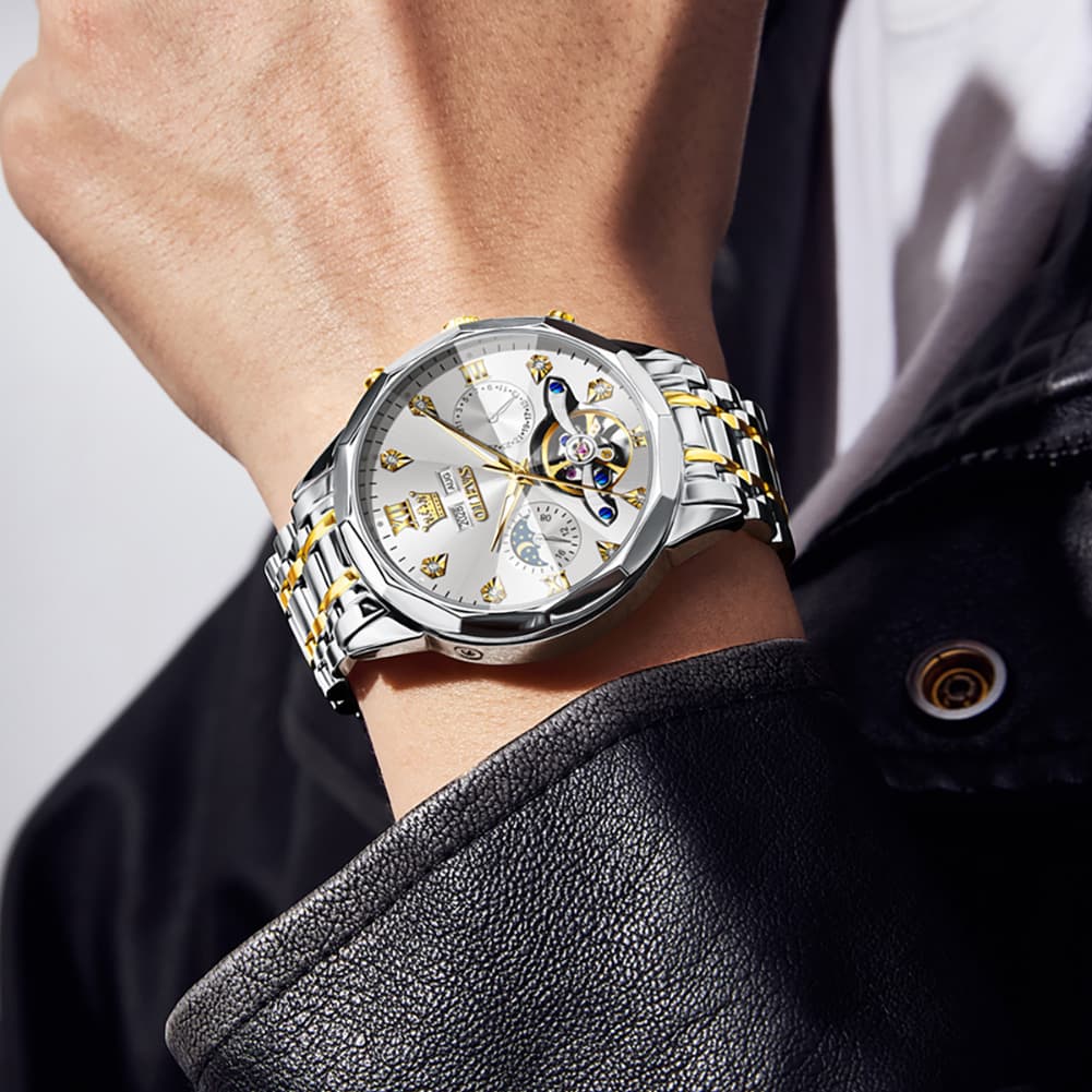 OLEVS 6621 3D Faceted Mirror Mechanical Watch for Men