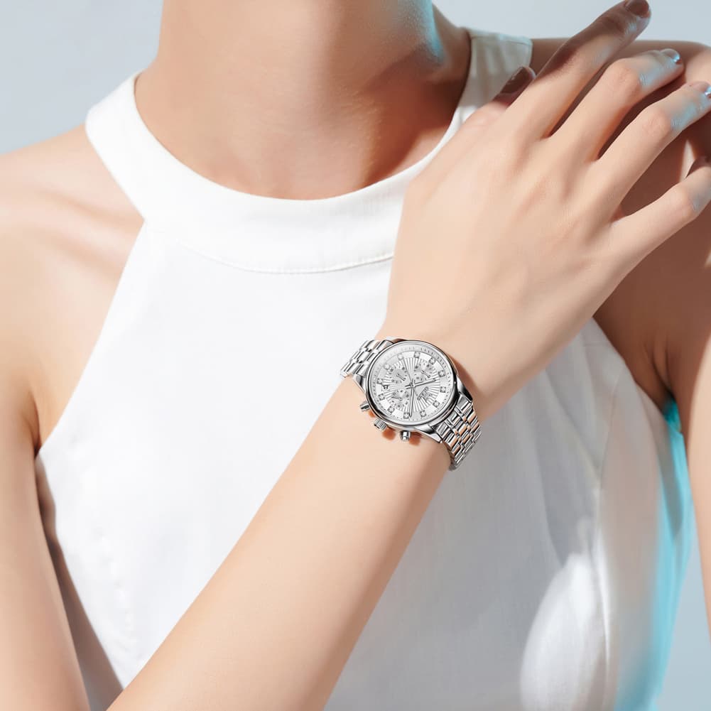 OLEVS 3669 Quartz Multi Dial Diamond Watch For Women