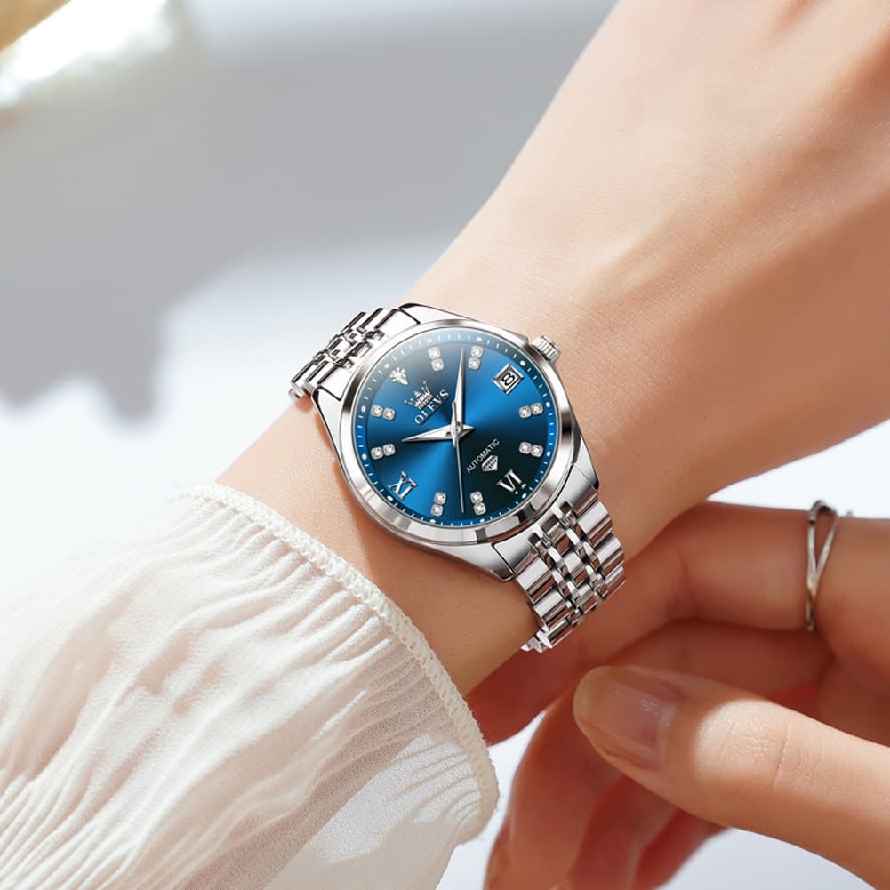 OLEVS Diamond Dial Automatic Mechanical Watch 9801 Date Display for Women