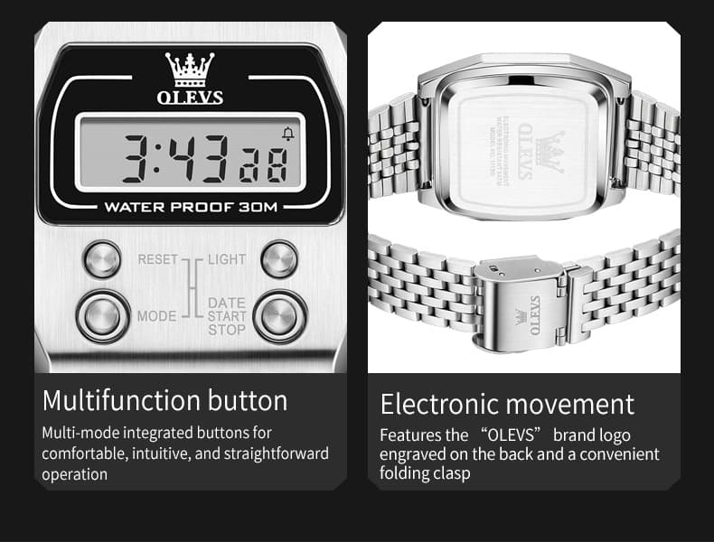 OLEVS 1113 Vintage Retro Digital Steel Watch for Men Women