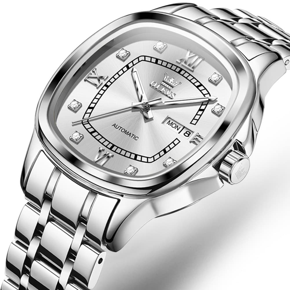 OLEVS Retro Square Diamond Dial Automatic Mechanical Watch 9810 for Men and Women