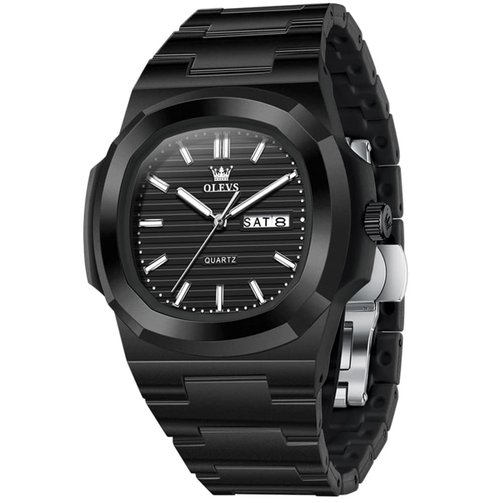 OLEVS Men Streetwear Octagonal Porthole Watch Resin Day Date Quartz 5627