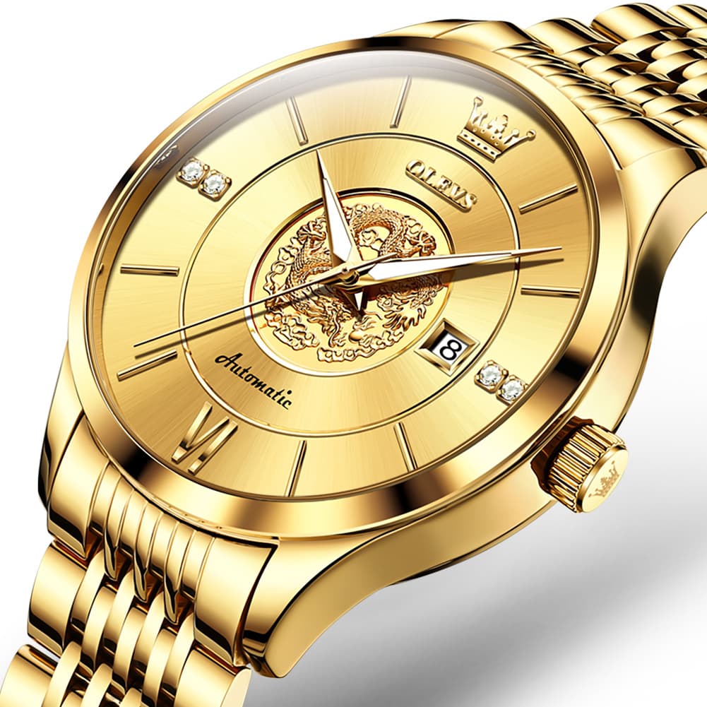 OLEVS 6693 3D Dragon Mechanical Steel Watch for Men