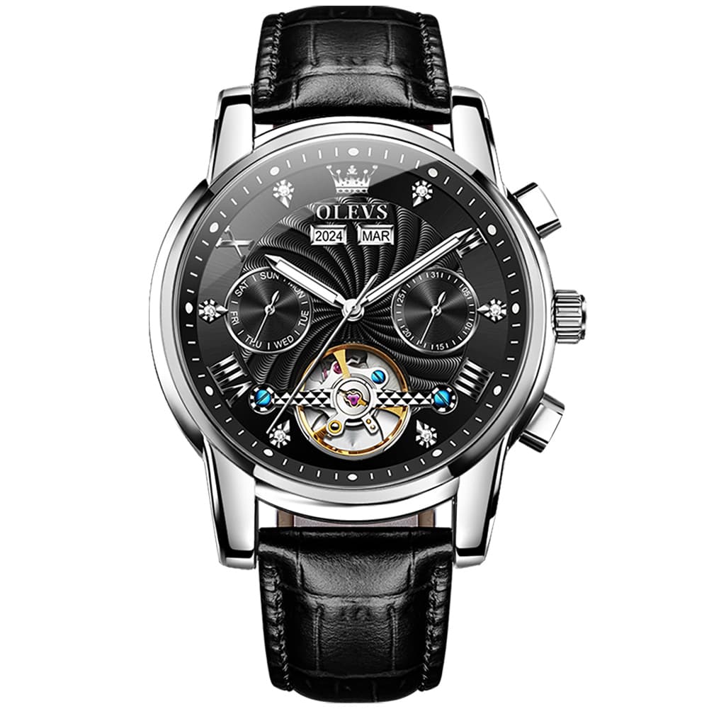 OLEVS 7088 Open Heart Leather Automatic Watch For Men