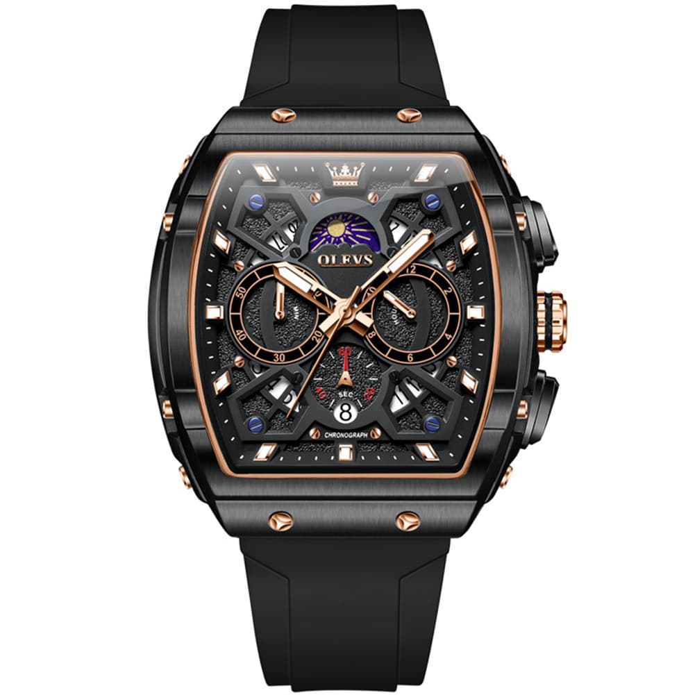 OLEVS 2942 Tonneau Silicone Sports Quartz Watch for Men