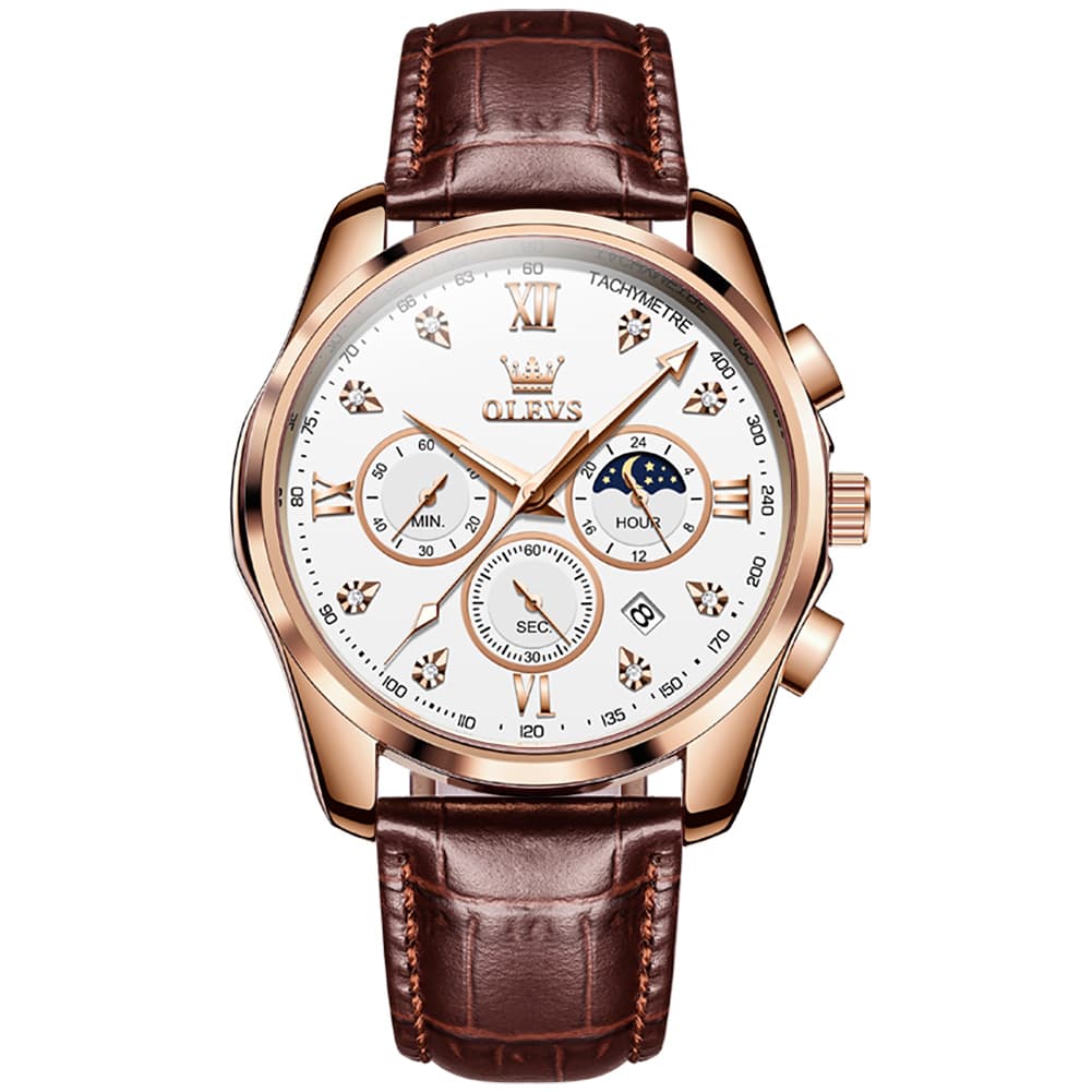 OLEVS 2888 Leather Chronograph Moon Phase Watch for Men
