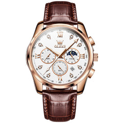 OLEVS 2888 Leather Chronograph Moon Phase Watch for Men