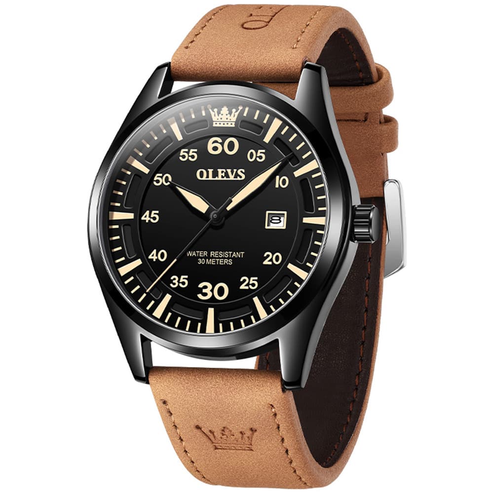 OLEVS 9962 Pilot Sports Date Display Leather Watch for Men