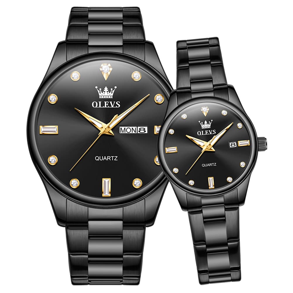 OLEVS 3621Q Minimalist Diamond Quartz Couple Watches Set