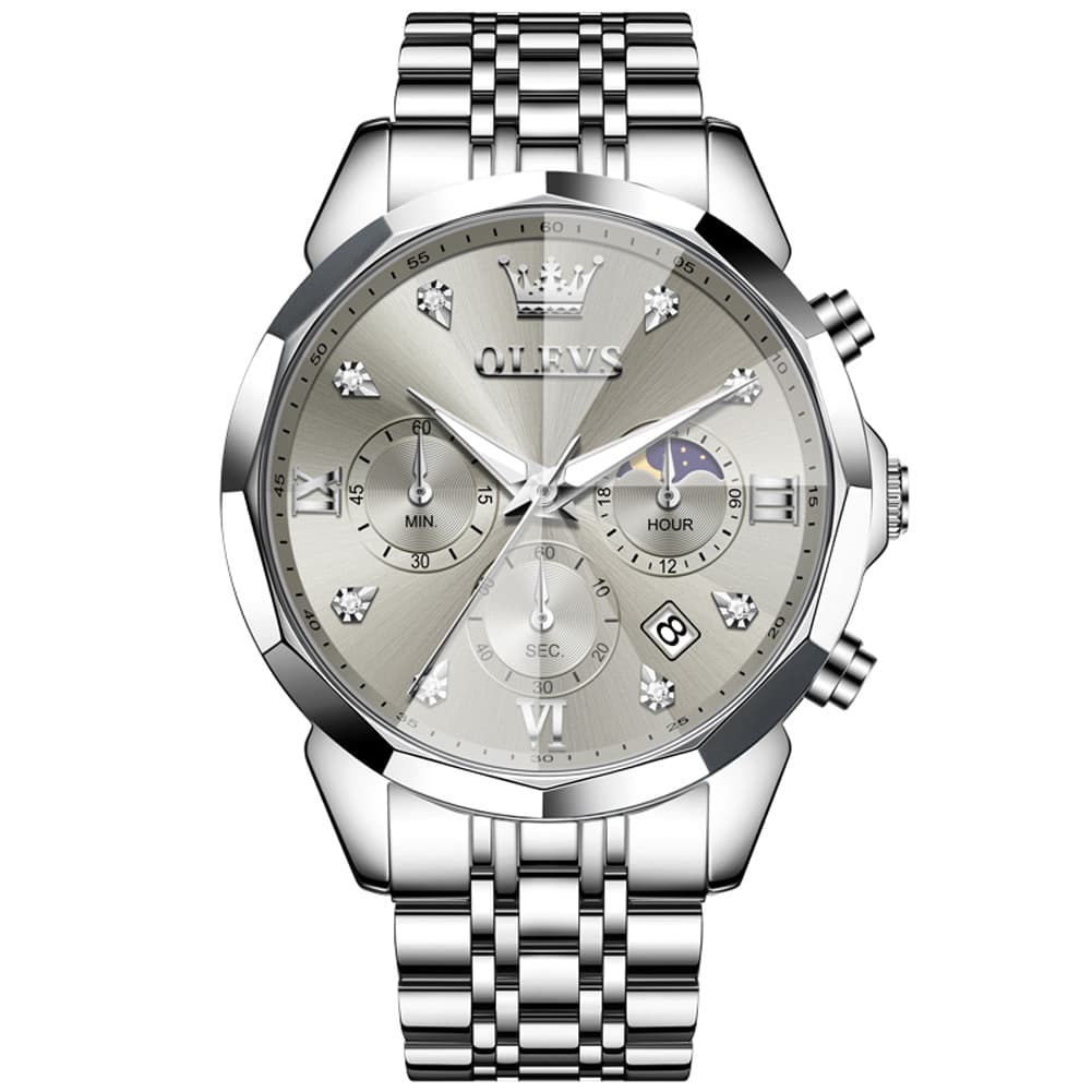 OLEVS 3670 Quartz Moon Phase Chronograph Watch For Men