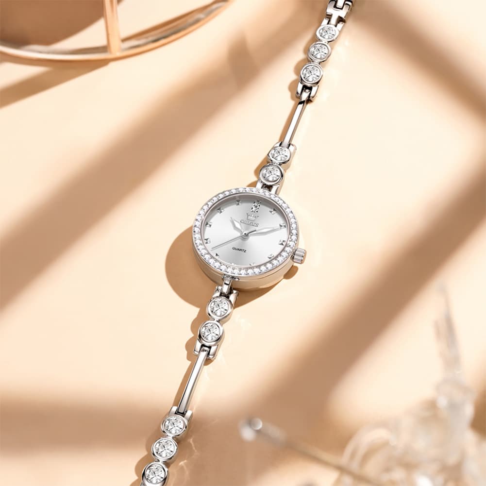 OLEVS 5670 Crystal Bracelet Watch Dainty Bangle Zircon Bezel Quartz Jewelry Timepiece for Women