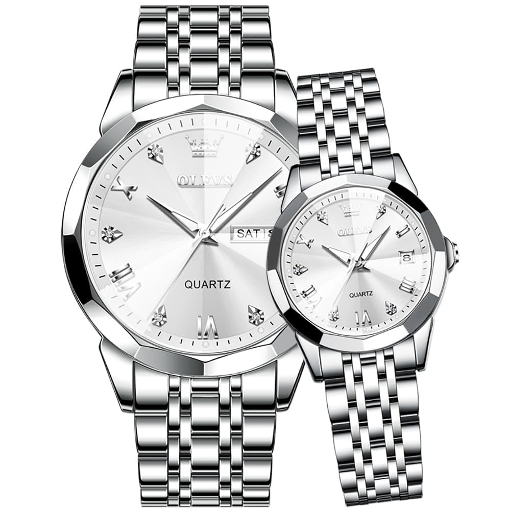 OLEVS 9931 Diamond Stainless Steel Couple Watch Set