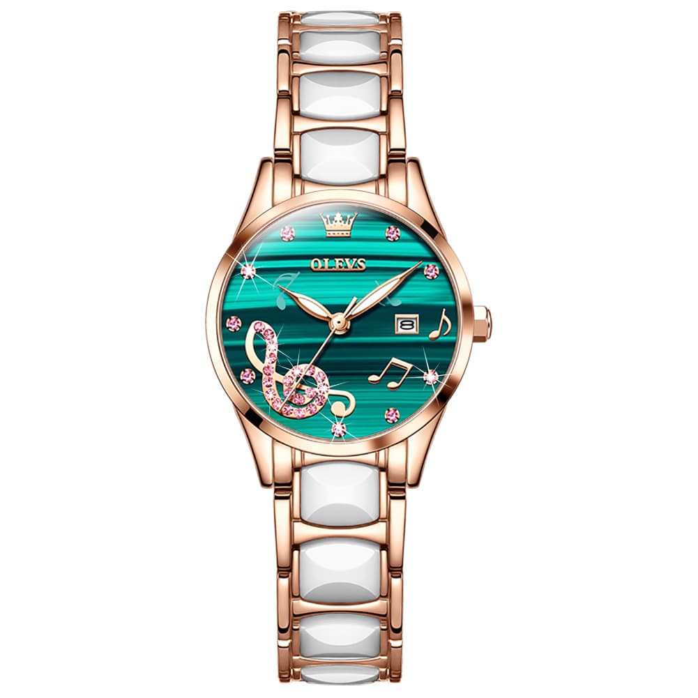 OLEVS 3605 Ceramic Musical Note Quartz Watch for Women