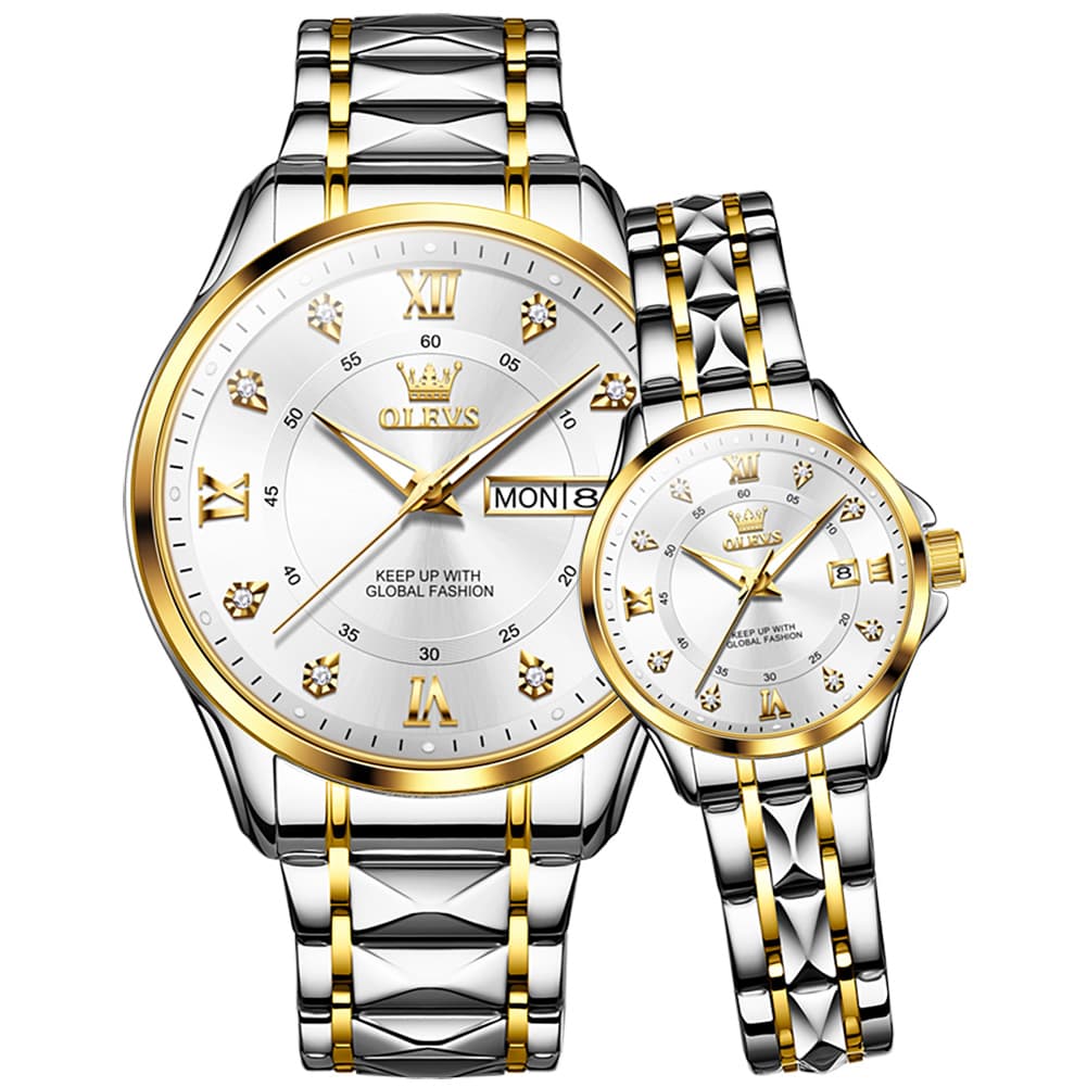 OLEVS 2906 Diamond Day Date Couples Watch Set Men Women