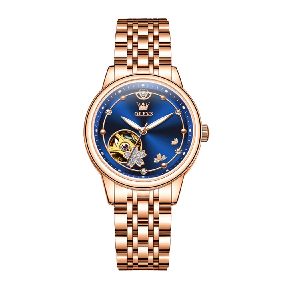 OLEVS 6732 Automatic Open Heart Diamond Watch For Women