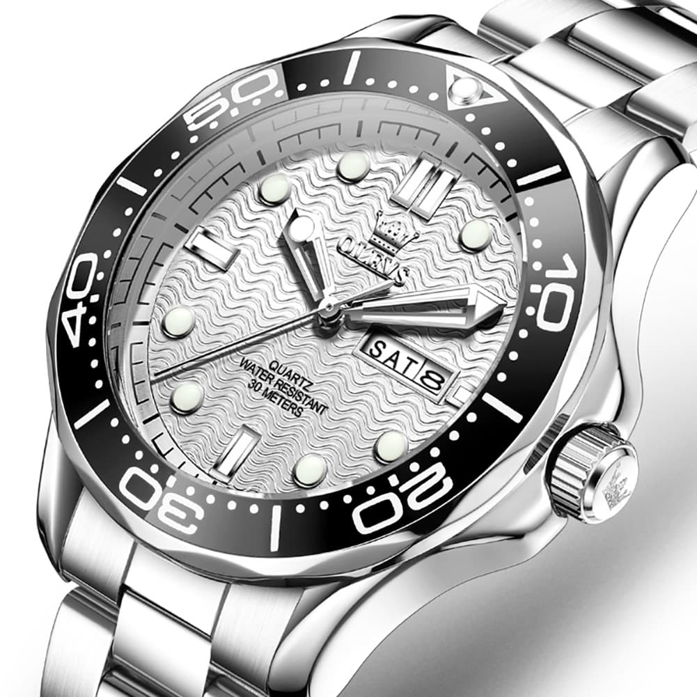 OLEVS 3738 Wave Dial Dive Style Quartz Watch for Men