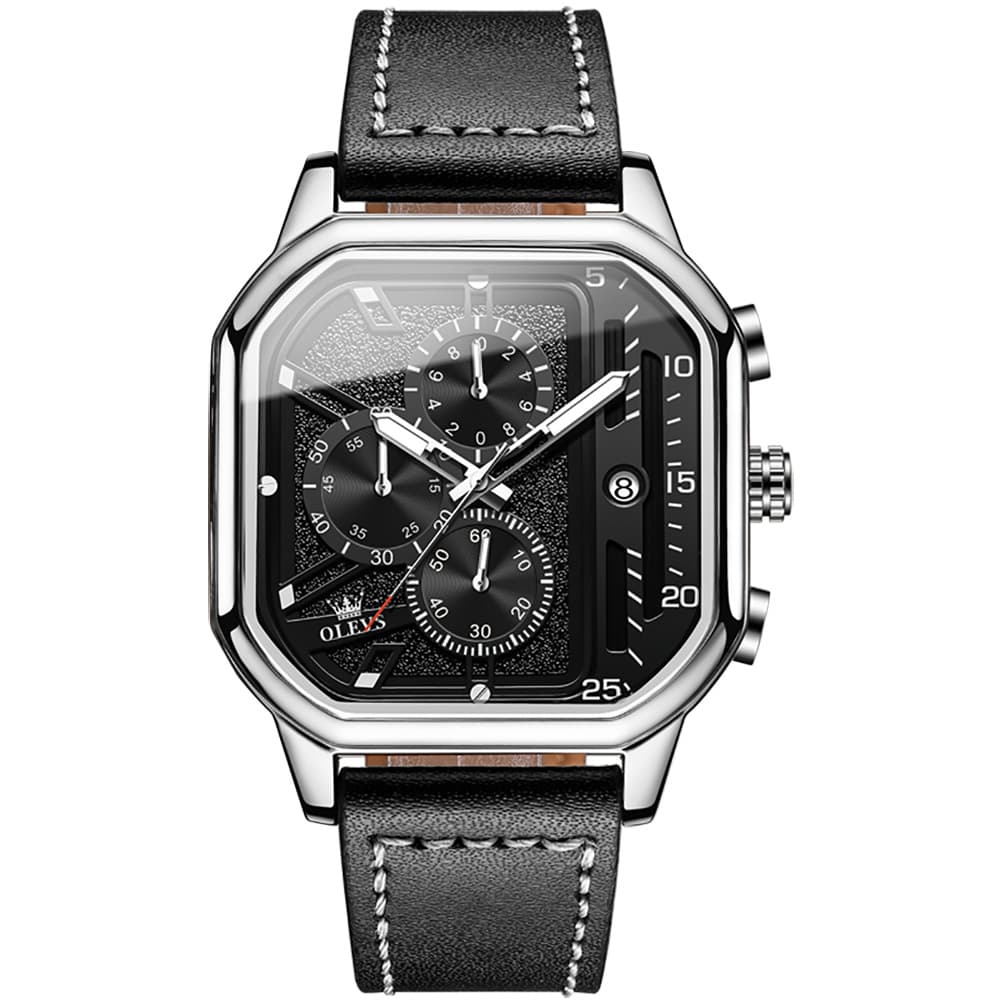 OLEVS 9950 Octagonal Case Chronograph Leather Watch for Men