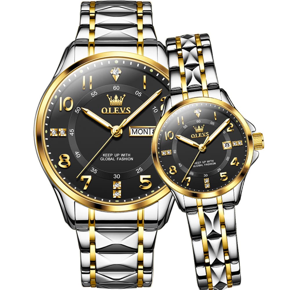 OLEVS 2910 Diamond Day Date Couples Watch Set Men Women