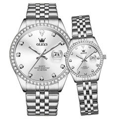 OLEVS 3629Q Diamond Bezel Quartz Couple Watches Set