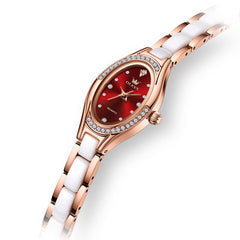 OLEVS Oval Ceramic Bracelet Diamond Watch 7131 for Women